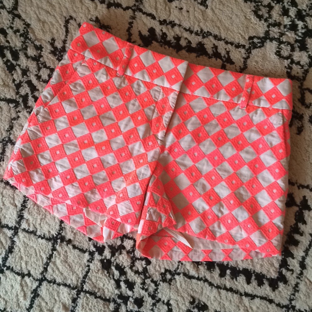 LOFT | Ann Taylor, geometric neon & tan shorts.